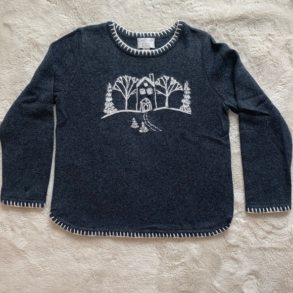 Christopher & Banks Hand Embroidered Gray Winter White Christmas Sweater Size M - Picture 1 of 7